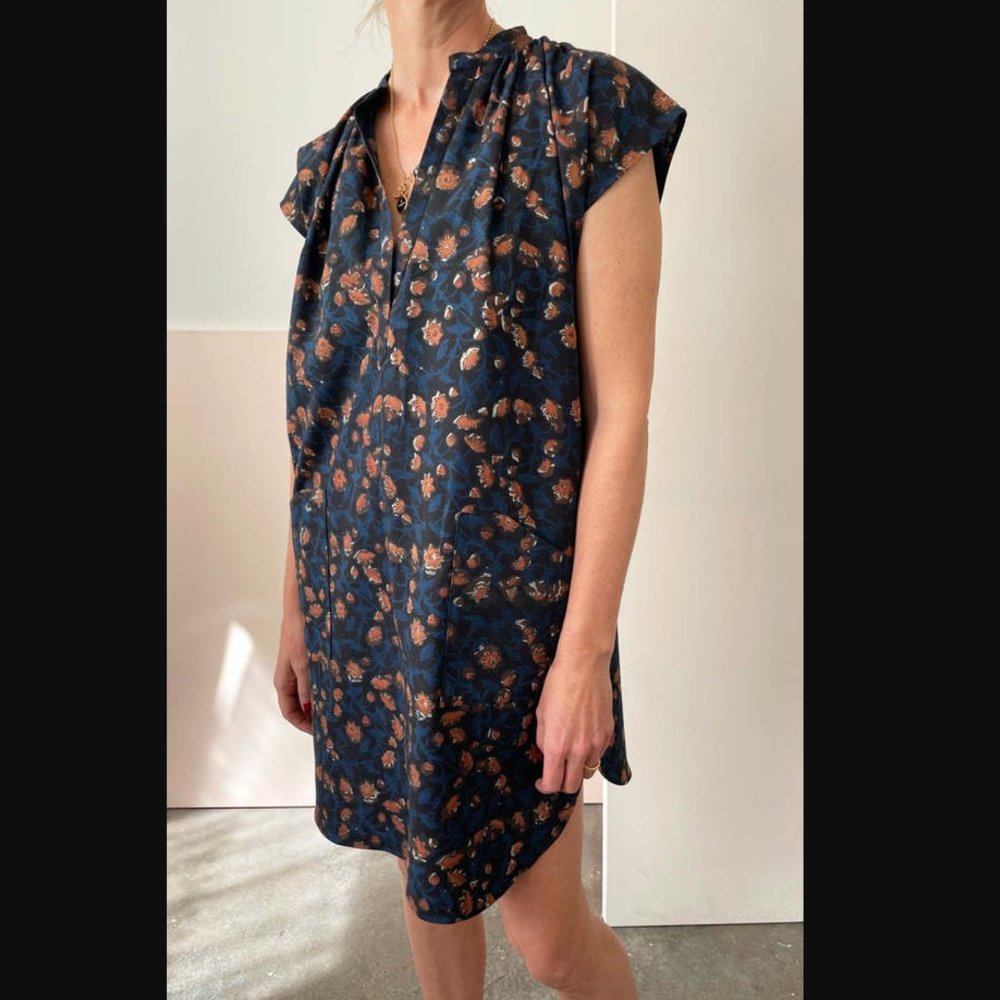 Two New York FLORAL DABU TUNIC - CLAY/BLUE